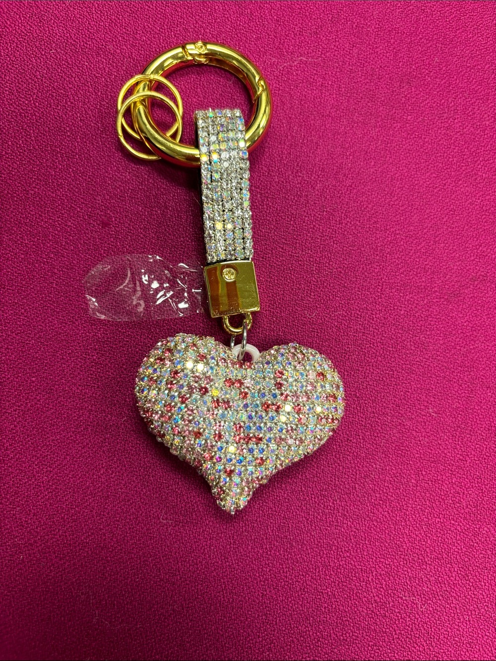 VAKA Multicolor Rhinestone Heart Keychain with Gold Hardware W/O Tag